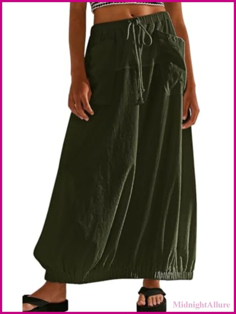 Cotton Baggy Parachute Cargo Maxi Skirt Y2K Utility Boheme Drawstring